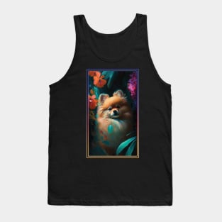 Pomeranian Dog Vibrant Tropical Flower Tall Digital Oil Painting Portrait 2 Tank Top